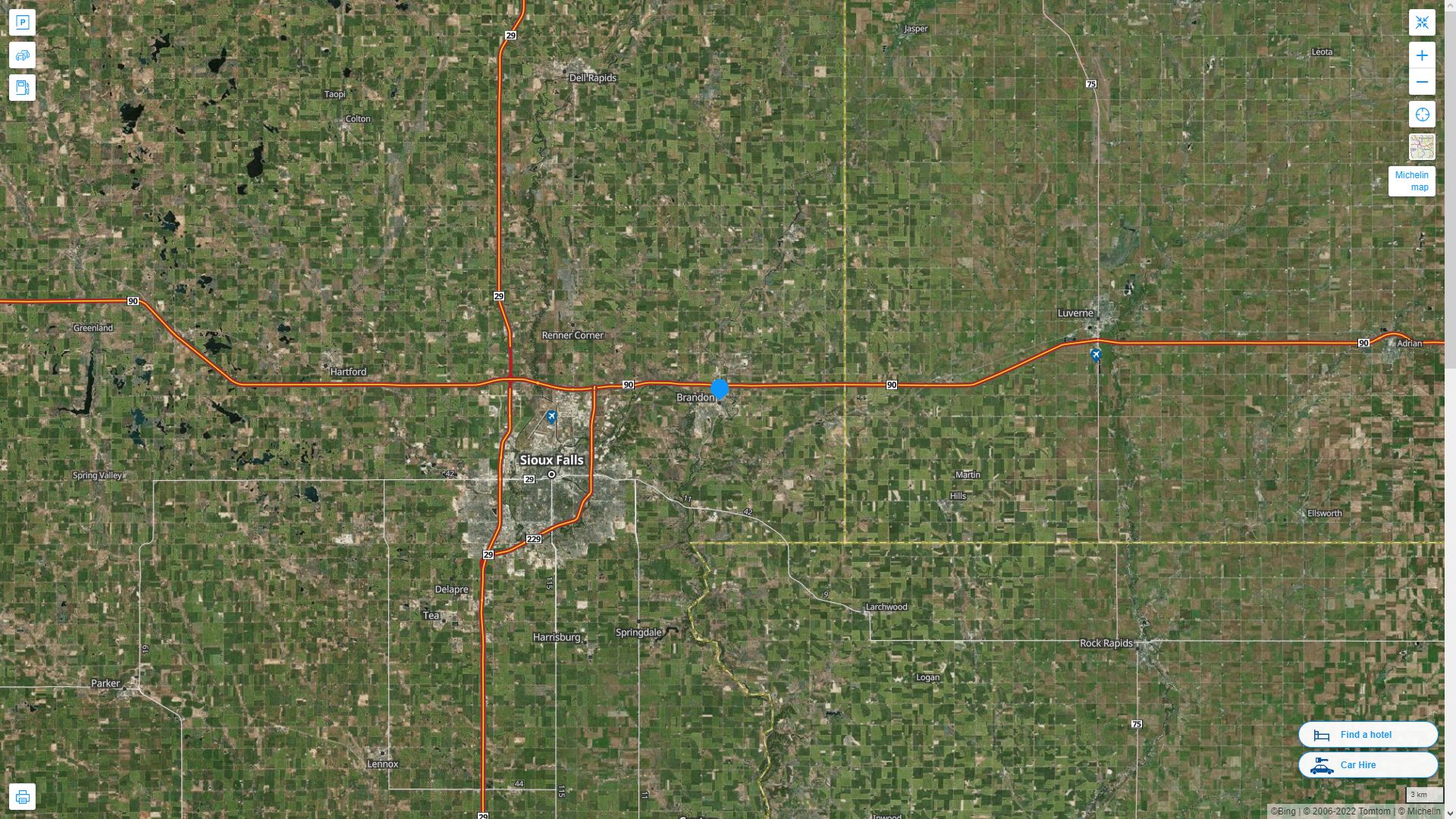 Brandon South Dakota Highway and Road Map with Satellite View
